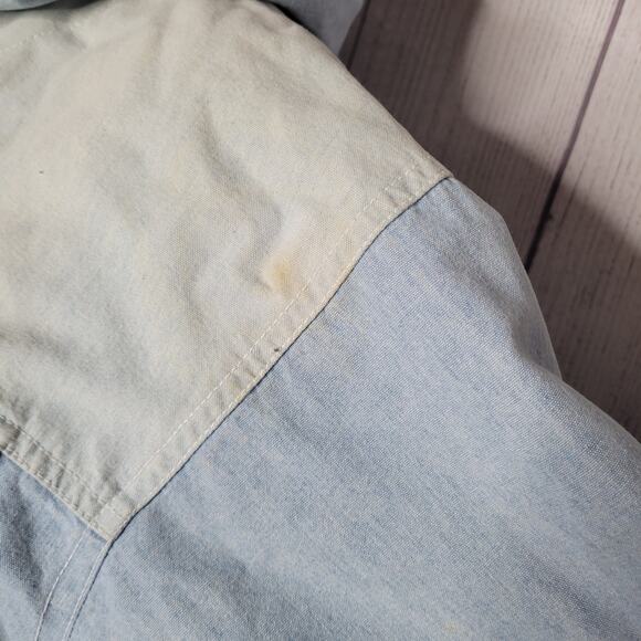 Striped Color block Zip And Shackle Hooded Oversized Denim Jacket Unisex Small - Picture 12 of 16